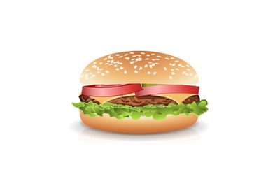 Fast Food Realistic Burger Vector. Big Burger Icon