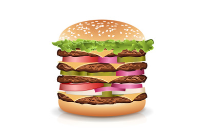 Fast Food Realistic Burger Vector. Big Burger Icon