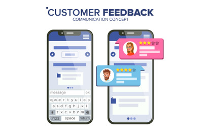 Customer Feedback Rating Vector. Smartphone Vector. Speech Bubbles. Social Media App Interface. Isolated Flat Illustration