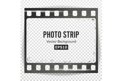 Photo Strip Vector. Realistic Empty Frame Strip Blank. Grunge Scratched Template Isolated On Transparent Background.