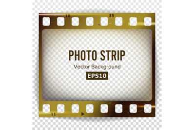 Photo Strip Vector. Realistic Empty Frame Strip Blank. Grunge Scratched Template Isolated On White Background.