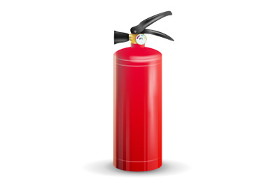 Classic Fire Extinguisher Vector. Metal Glossiness 3D Realistic Red Fire Extinguisher Isolated Illustration