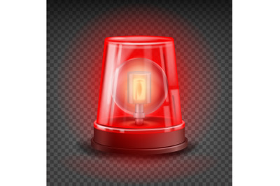 Red Flasher Siren Vector. Realistic Object. Light Effect. Beacon For Police Cars Ambulance, Fire Trucks. Emergency Flashing Siren. Transparent Background Illustration