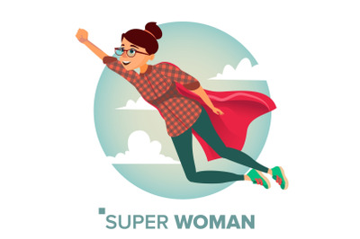 Super Business Woman Character Vector. Red Cape. Leadership Concept. Creative Modern Business Super Woman. Business Woman Flying To Success. Isolated Flat Cartoon Illustration