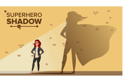 Businesswoman Superhero Shadow Vector. Emancipation, Ambition, Success. Leadership Concept. Creative Modern Business Superhero. Flat Cartoon Illustration