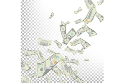 Flying Dollar Banknotes Vector. Cartoon Money