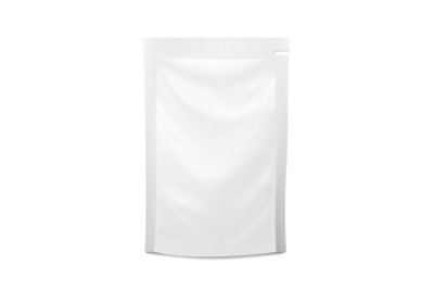 White Blank Plastic Spouted Pouch. Vector Doypack Food Bag Packaging. Template For Puree, Beverage, Cosmetics. Packaging Design. Vector Isolated Illustration.