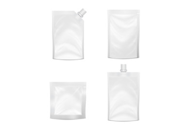 Blank Doypack Set Vector. Realistic White Doy-pack