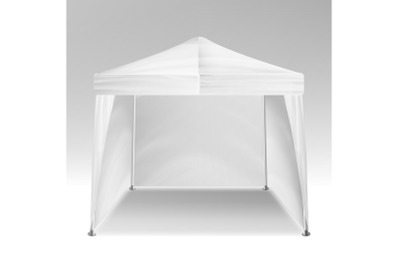 Promotional Tent Vector. Advertising Outdoor Event Trade Show Pop-Up Tent Mobile Advertising Marquee. Mockup&2C; Template. Vector Illustration