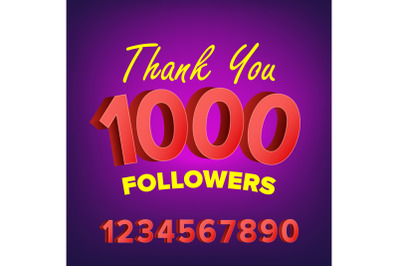 Thank You 1000 Followers Card Vector. Web Image for Social Networks. Beautiful Greeting Card. Illustration