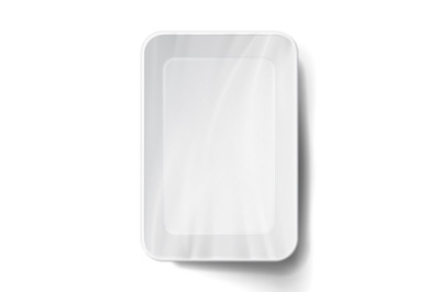 Styrofoam Food Tray Vector. White Empty Blank. Realistic Illustration.