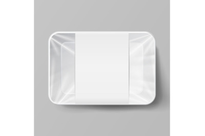 Plastic Food Container With Label. White Empty