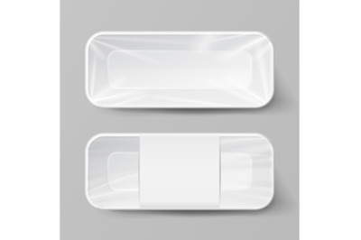 Template Blank White Plastic Food Container Set. Vector Mock Up Template Ready For Your Design.