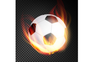 Football Ball Vector Realistic. Football Soccer Ball In Burning Style Isolated On Transparent Background