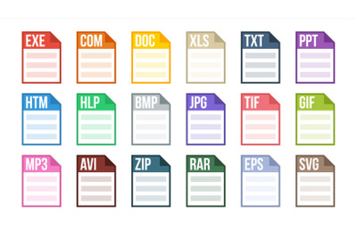 Format File Vector. Various Pictogram File Format Type. Software Label. Flat Isolated Illustration