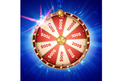 Fortune Wheel Poster Vector. Spinning Lucky Roulette. Prize Concept Background. Casino Club Illustration