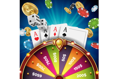 Fortune Wheel Design Vector. Realistic 3d Object. Winner Jackpot Background. Glowing Leisure Illustration