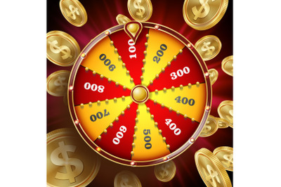 Wheel Of Fortune Design Vector. Win Fortune Roulette 3d Victory Object. Lucky Poster Opportunity Design. Night Club Illustration