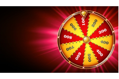 Fortune Wheel Design Vector. Casino Game Of Chance. Luck Sign. Lottery Design Brochure. Glowing Illustration