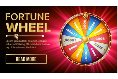 Wheel Of Fortune Vector. Gamble Chance Leisure. Colorful Gambling Wheel. Jackpot Prize Concept Background. Bright Illustration