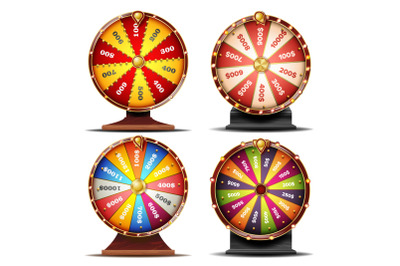 Wheel Of Fortune Set Vector. Gamble Chance Leisure. Win Fortune Roulette. Colorful Wheel. Spinning Lucky Roulette. Isolated On White Background Illustration