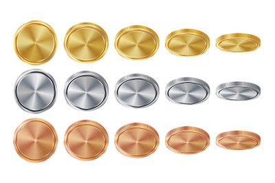 Empty 3D Gold, Silver, Bronze Coins Vector