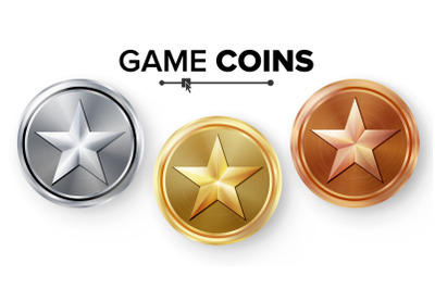 Game Gold, Silver, Bronze Coins Set Vector