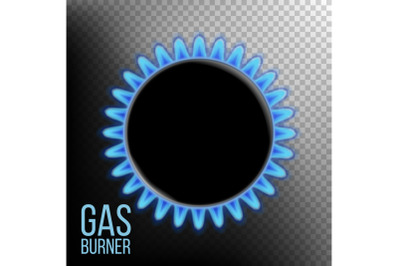 Gas Burner Vector. Burner Ring With Blue Flame. Isolated On Transparent Background Realistic Illustration