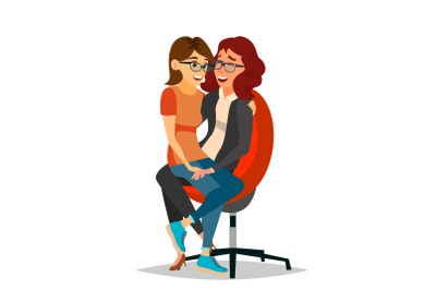 Lesbian Couple Vector. Two Hugging Women. Same Sex Marriage. Homosexual Couple Of Girls. LGBT. Isolated Flat Cartoon Character Illustration