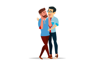 Gay Male Couple Vector. Romantic Homosexual Relationship. LGBT. Isolated Flat Cartoon Character Illustration