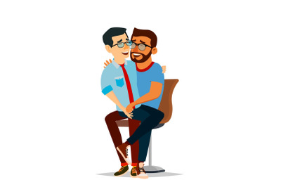 Gay Couple Vector. Two Hugging Men. Same Sex Marriage. Isolated Flat Cartoon Character Illustration