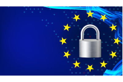 GDPR Background Vector. Padlock. Protection Of Personal Data. Stars. Security Web Banner. Illustration