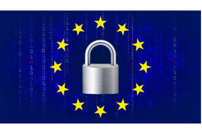 GDPR Background Vector. Padlock. Blue Matrix. Internet Regulation. Protection Of Personal Data. Illustration