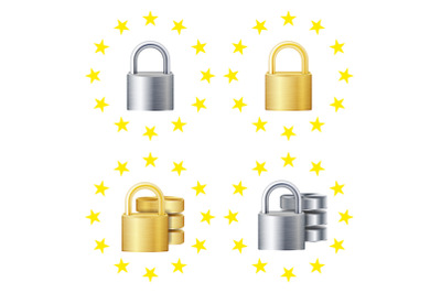 GDPR Sign Set Vector. Padlock. Security Technology. General Data Protection Regulation. Internet Regulation. Protection Of Personal Data. Illustration