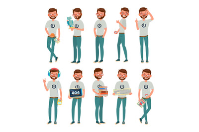 Geek Vector. Man. Isolated Flat Cartoon Character Illustration