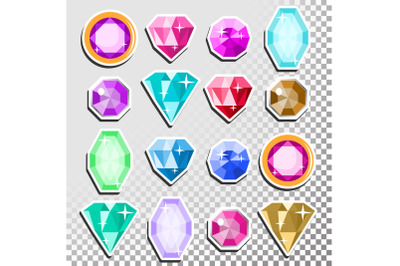 Gems Isolated Vector. Precious Stones Shimmer And Shine. Multicolored Round Brilliant Cut, Top View. Isolated Illustration
