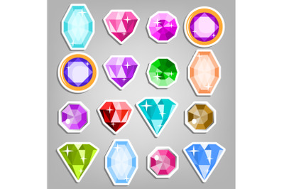 Colored Set Gems Vector. Bright Realistic Gemstones Icons. Different Cuts And Colors. Isolated Illustration