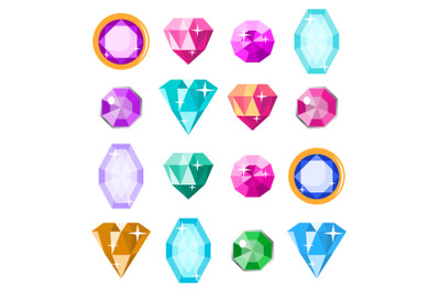 Precious Stones Set Vector. Cartoon Jewels&2C; Precious Diamonds Gem. Isolated Illustration