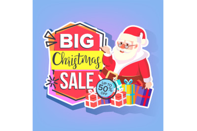 Christmas Sale Sticker Vector. Santa Claus. Seasonal Website Discount Stickers, Color Web Page Design. Promotion Tag. Isolated Illustration