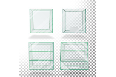 Empty Transparent Glass Box Cube Set Vector