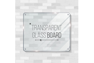 Transparent Glass Board Vector. Decorative Graphic Design Element. Plastic Or Glass Frame Template. Illustration