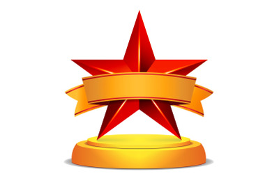 Gold Star Award. Shiny Vector Illustration. Modern Trophy, Challenge Prize. Beautiful Label Design. Isolated