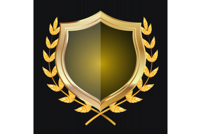 Golden Shield With Laurel Wreath. Vector Illustration