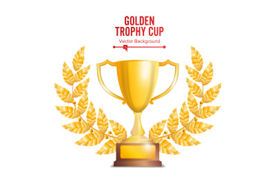 Golden Trophy Cup With Laurel Wreath