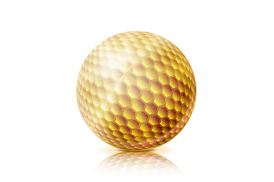 Gold Golf Ball. 3D Realistic Vector Illustration. Isolated On White Background.