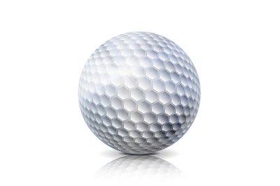 Realistic Golf Ball Isolated On White Background. Traditional Classic Golf Ball Design. Three-dimensional. Vector Illustration.