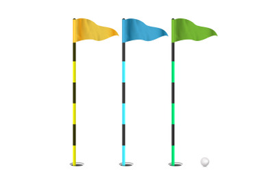 Golf Flags Vector. Realistic Flags Of The Golf Course. Isolated Illustration.