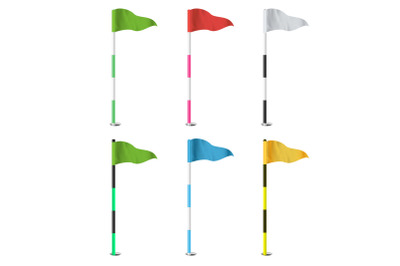 Golf Flags Vector. Realistic Flags Of The Golf Course. Isolated Illustration.