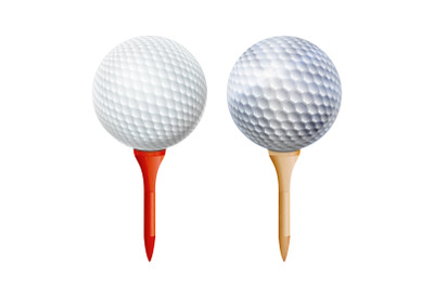 Realistic Golf Ball On Tee. Vector Isolated Illustration