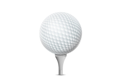 Golf Ball On White Tee. Vector Realistic Illustration Isolated